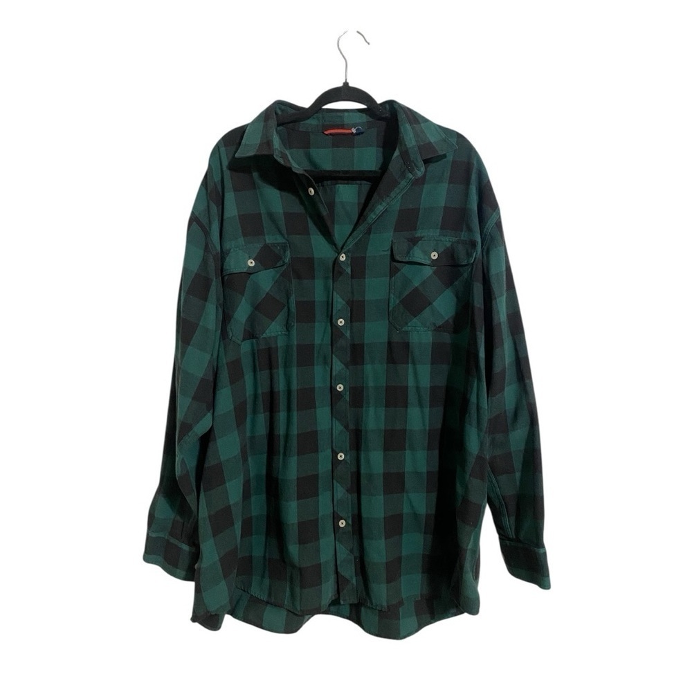DESIGN IN ITALY (GENUINE ITALY) Green and Black Plaid Button-Up Shirt I Size:4XL